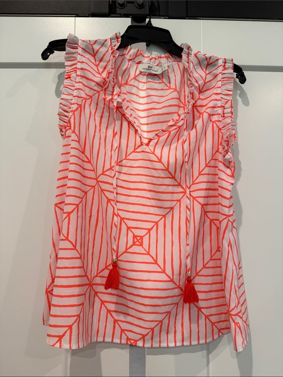 Vineyard Vines Tops - Vineyard Vines Coral & White Tassel Ruffle Tank Top